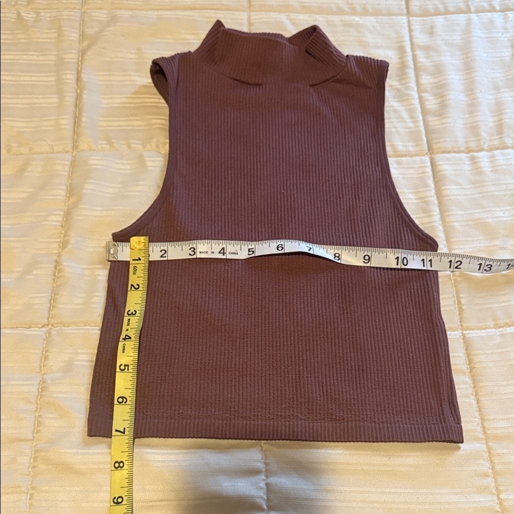 Zara High Neck Ribbed Tank Top - Rich Purple - Picture 2 of 4